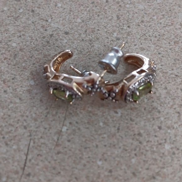 Faux Peridot Gold and Silver Earrings - Picture 5 of 8